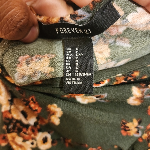 Forever 21 Floral Dark Green Boho Long Sleeve Scoop Neck Swing Dress Siz… - Picture 3 of 6